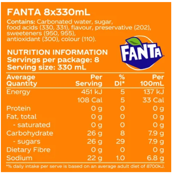 Fanta Orange Soft Drink Cans 8 x 330ml - Cafe Supply