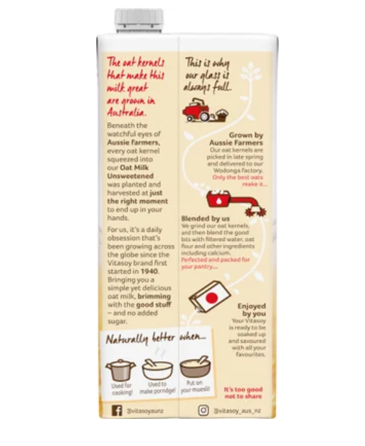 Vitasoy Unsweetened Oat Milk 1l - Cafe Supply