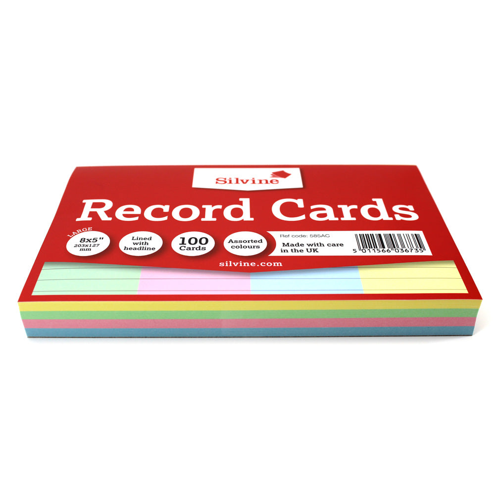 Silvine Record Cards 8x5 Ruled Assorted Colours - Cafe Supply
