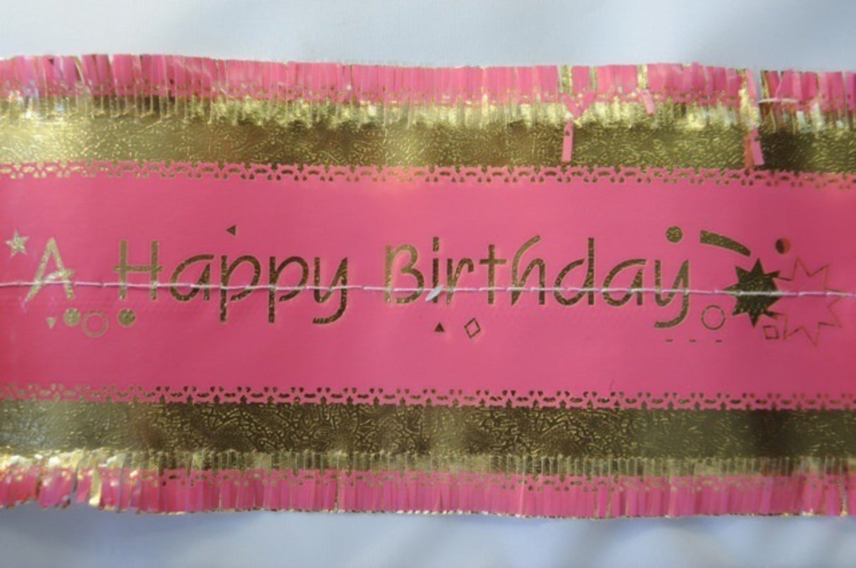 Happy Birthday Band 1m x 76mm wide Gold on Pink - Cafe Supply