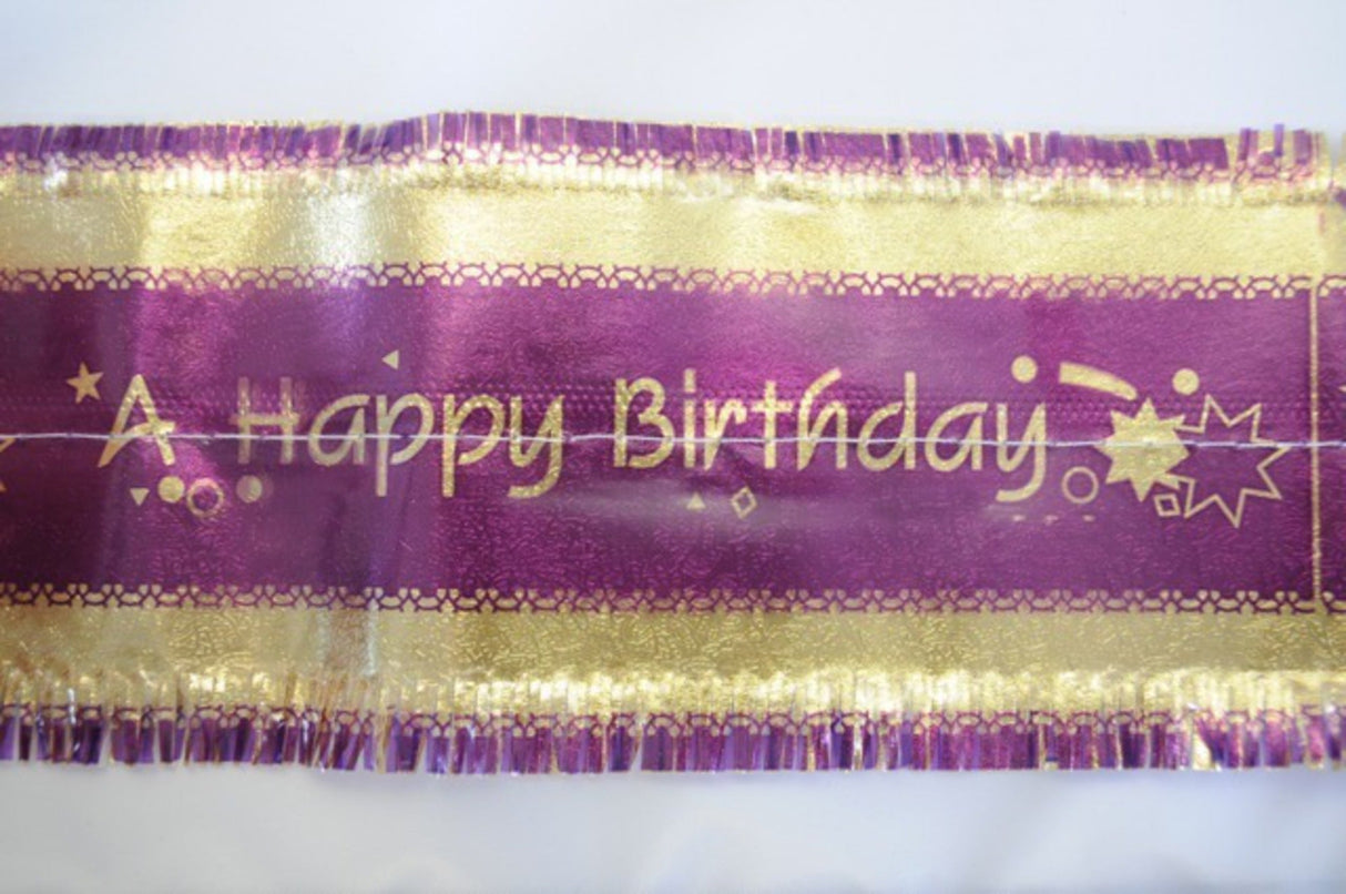 Happy Birthday Band 1m x 76mm wide Gold on Purple - Cafe Supply