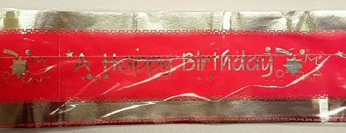 Happy Birthday Frill 7m x 76mm wide Silver on Pink - 3 LEFT - Cafe Supply