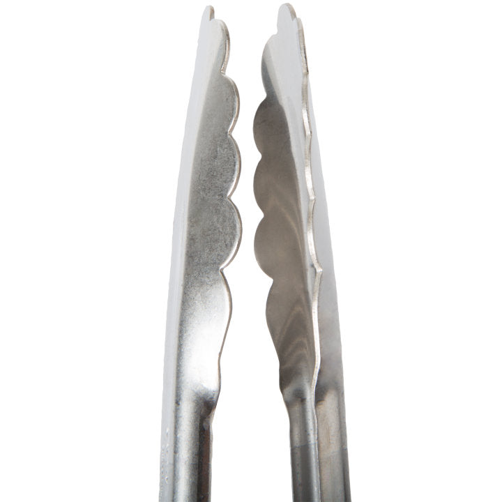 6-inch stainless steel one-piece scalloped tongs with black Kool-Touch® handle - Cafe Supply