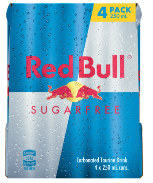 Red Bull Sugar Free Energy Drink 4 x 250ml - Cafe Supply
