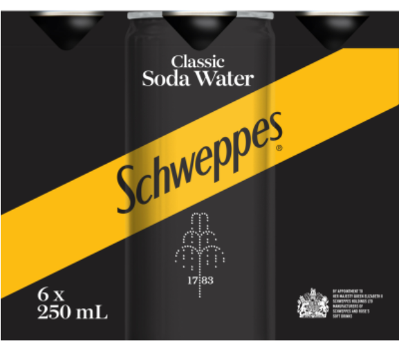 Schweppes Classic Soda Water Cans 6 x 250ml - Cafe Supply