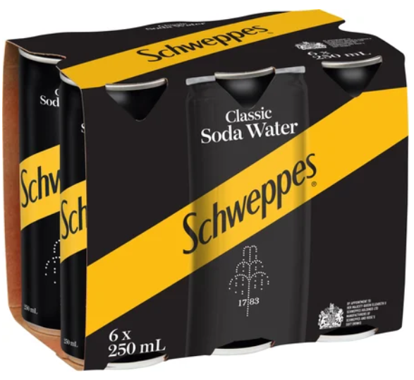 Schweppes Classic Soda Water Cans 6 x 250ml - Cafe Supply
