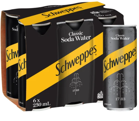 Schweppes Classic Soda Water Cans 6 x 250ml - Cafe Supply