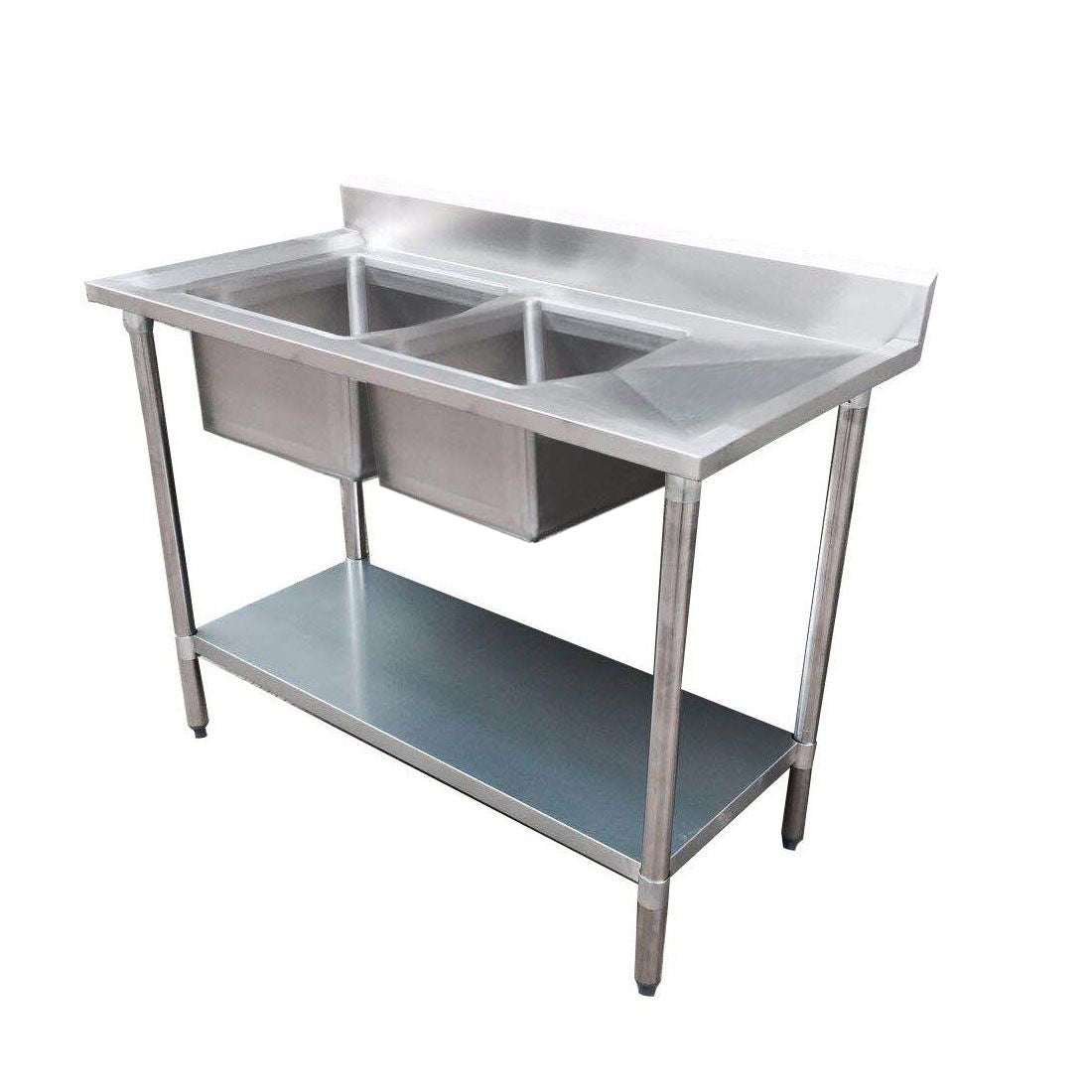 1500-7-DSBL Economic 304 Grade SS Left Double Sink Bench 1500x700x900 with 500x400x250 sinks - Cafe Supply