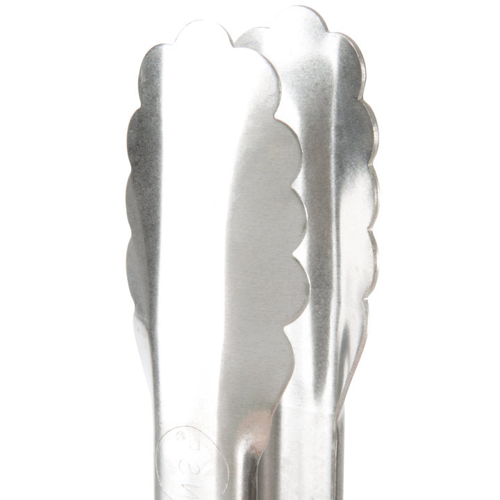 6-inch stainless steel one-piece scalloped tongs with blue Kool-Touch® handle - Cafe Supply