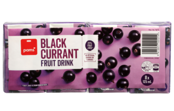 Pams Blackcurrant Fruit Drink 8 x 125ml - Cafe Supply