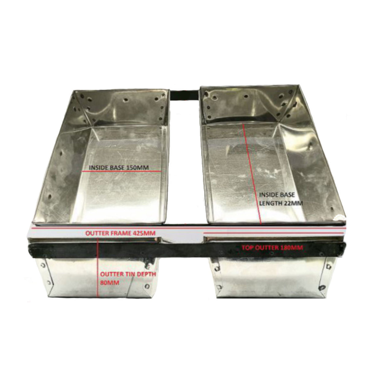 2 Strap Loaf Tin Inner base: 220mmx150mmx80mm Top 180mm (Frame 425x265mm) - Cafe Supply