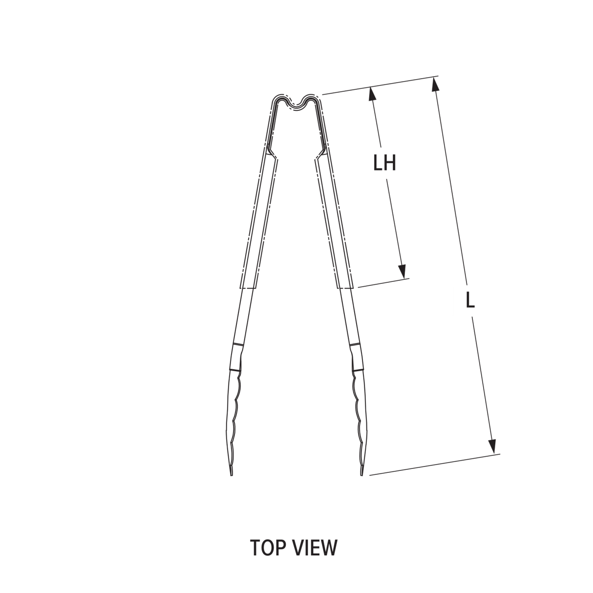 9 ½-inch stainless steel one-piece scalloped tongs with black Kool-Touch® handle - Cafe Supply