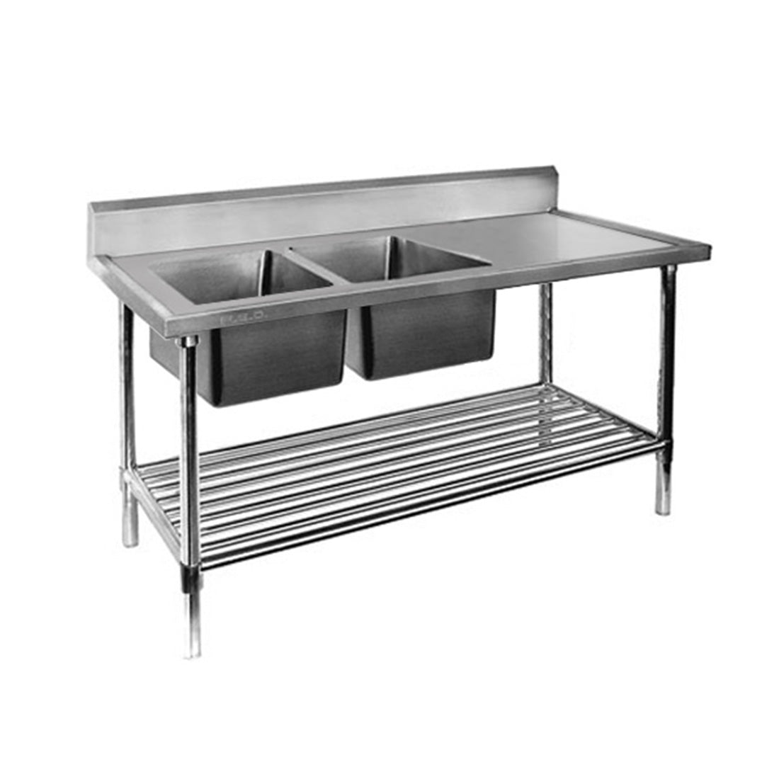 1800-7-DSBL Economic 304 Grade SS Left Double Sink Bench 1800x700x900 with two 610x400x250 sinks - Cafe Supply