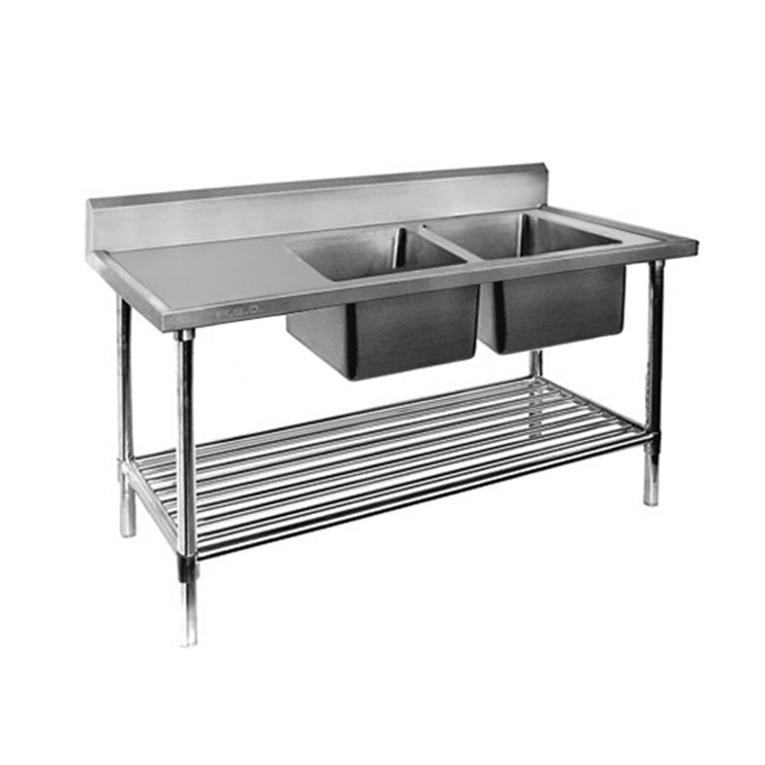 1800-7-DSBR Economic 304 Grade SS Right Double Sink Bench 1800x700x900 with two 610x400x250 sinks - Cafe Supply