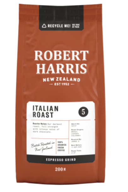 Robert Harris Italian Roast Espresso Grind 100% Arabica Fresh Coffee 200g - Cafe Supply