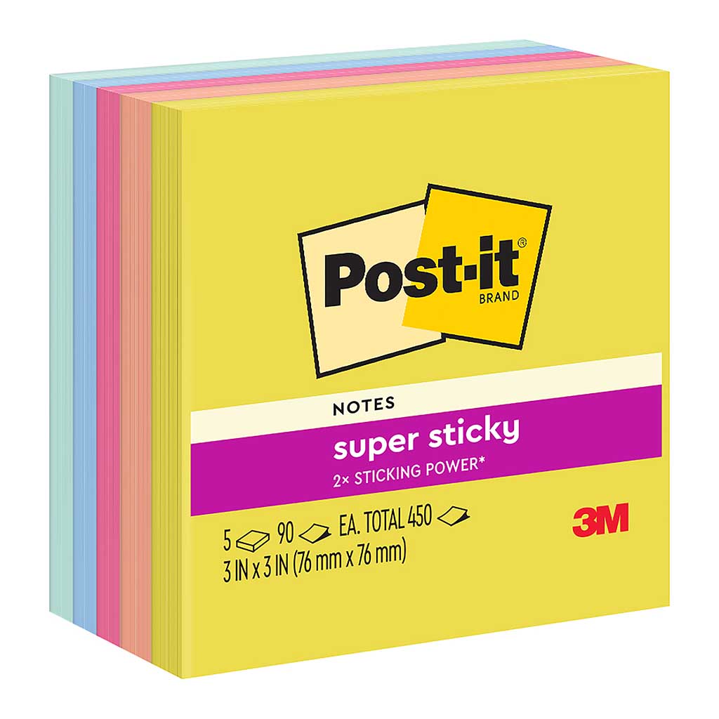Post-it Super Sticky Notes 654-5SSJOY 76x76mm Summer Joy, Pack of 5 - Cafe Supply