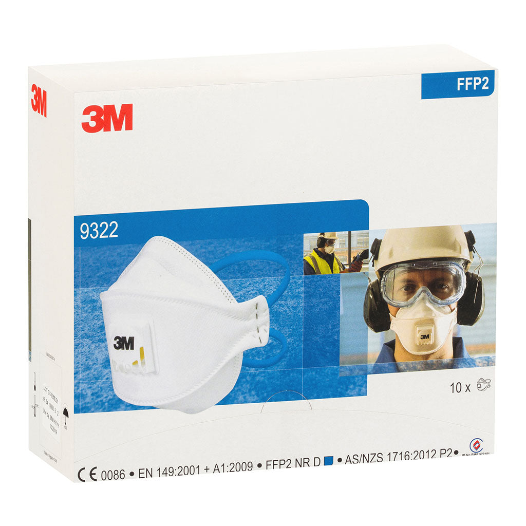 3M Respirator Aura 9322A+ Flat Fold Standard White P2, Pack of 10 - Cafe Supply