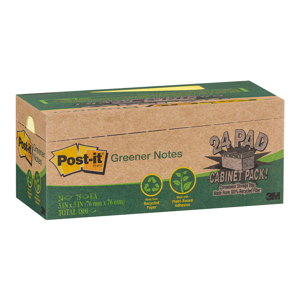 Post-it Greener Rec Notes 654R-24CP-CY 76x76mm Yellow, Pack of 24 - Cafe Supply