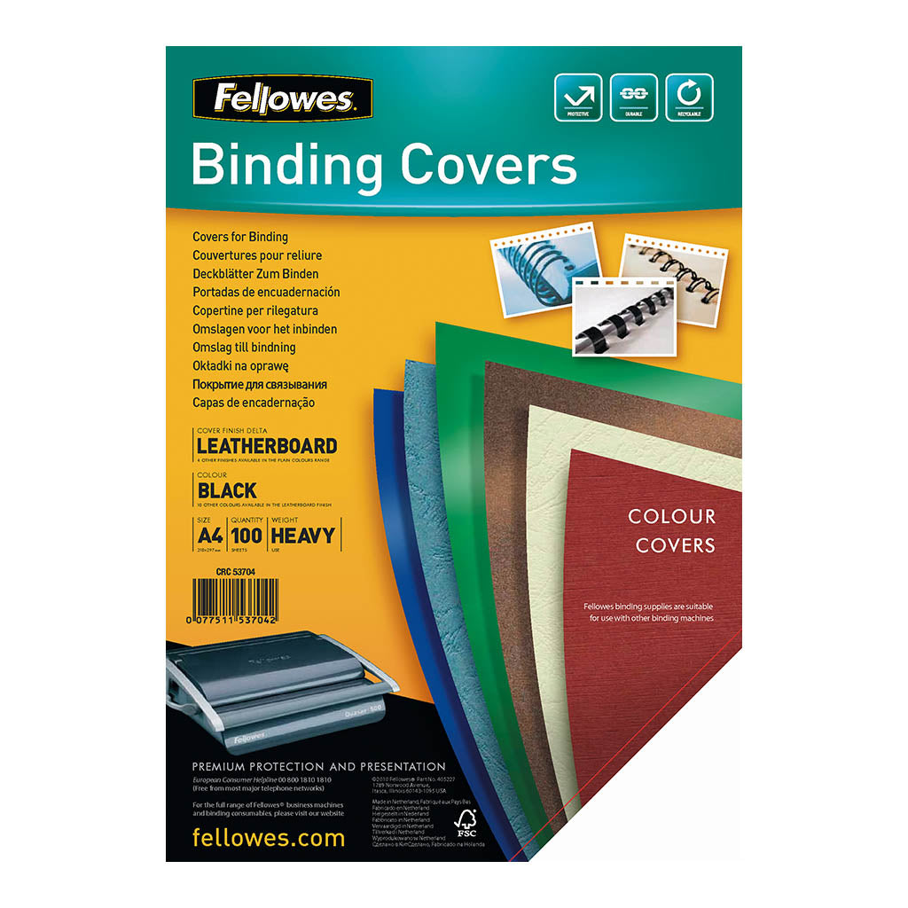 Fellowes Binding Covers A4 250gsm Black, Pack of 100 - Cafe Supply