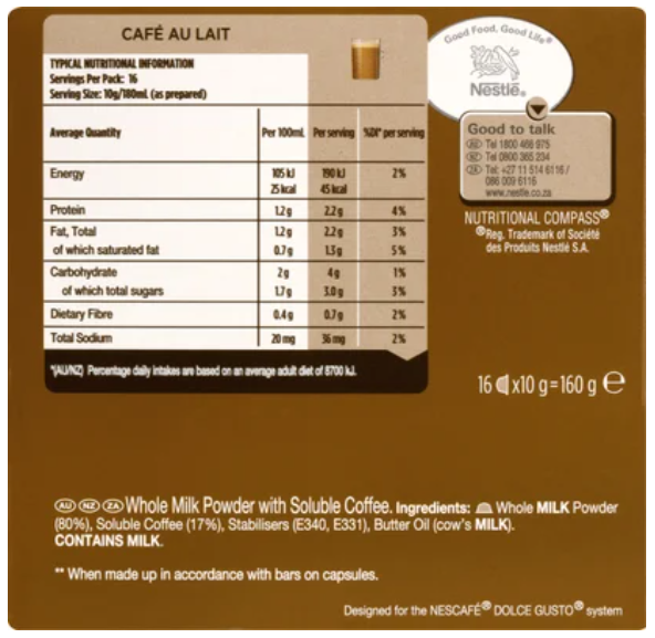 Nescafe Dolce Gusto Cafe Au Lait Coffee Capsules 16pk - Cafe Supply