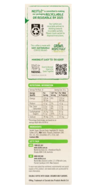 Nescafe Hazelnut Latte Coffee Sachets 10pk - Cafe Supply