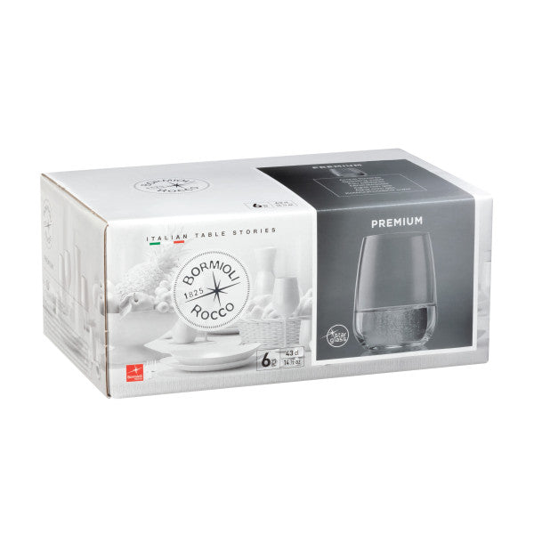 Bormioli Rocco Set 6 Premium Stemless 430ml - Cafe Supply