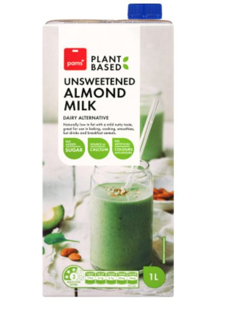 Pams Plant Based Unsweetened Almond Milk 1l - Cafe Supply