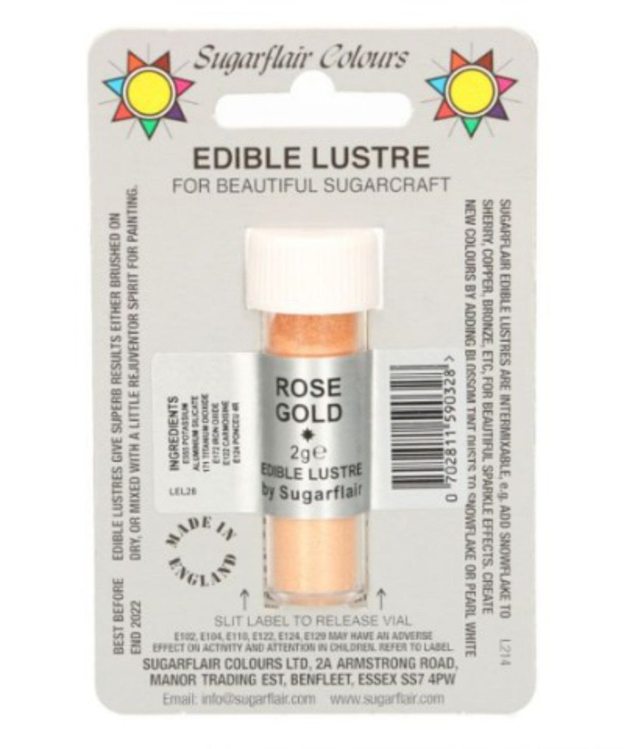 Sugarflair Edible Lustre Colour Rose Gold - Cafe Supply