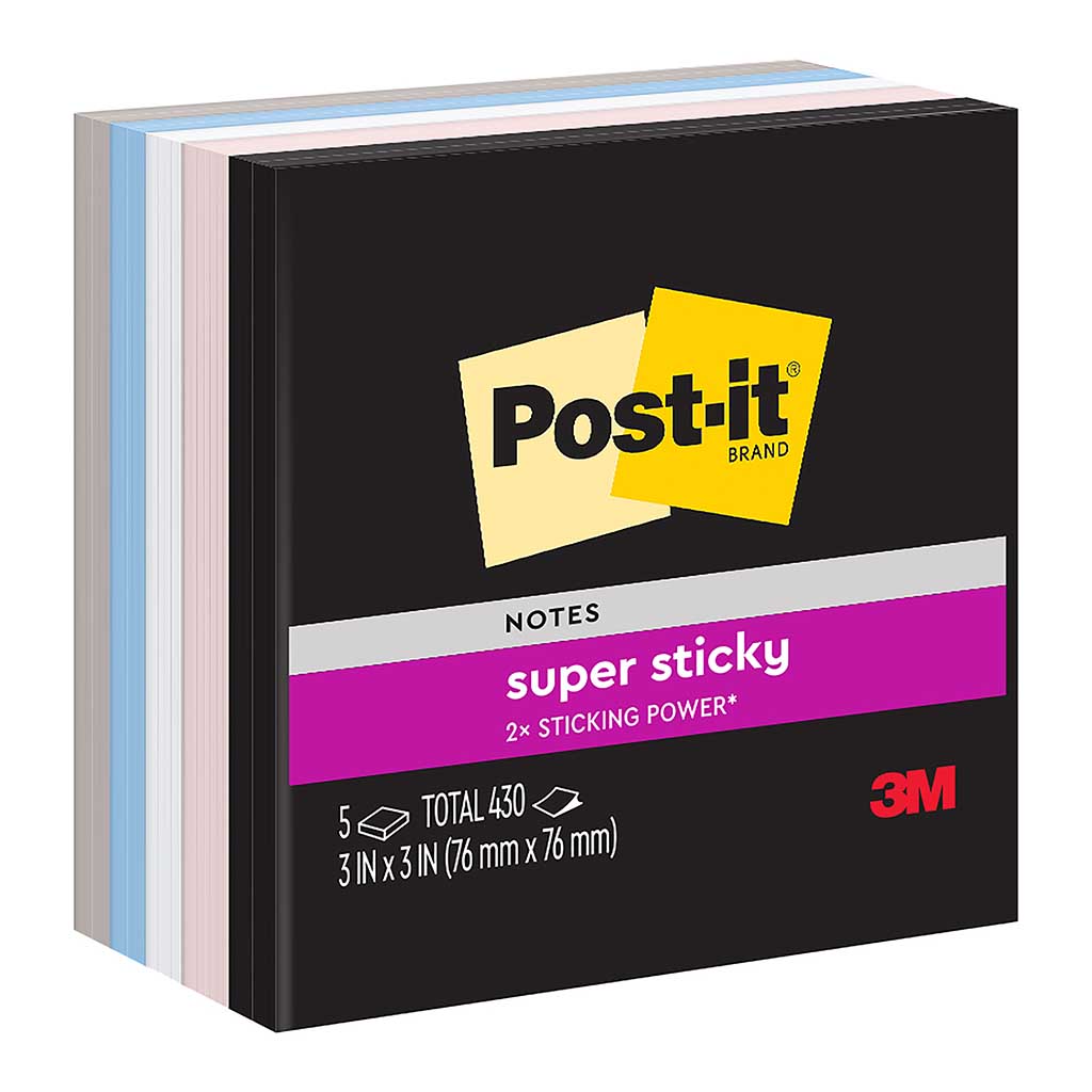 Post-it Super Sticky Notes 654-5SSNE 76x76mm Simply Serene, Pack of 5 - Cafe Supply