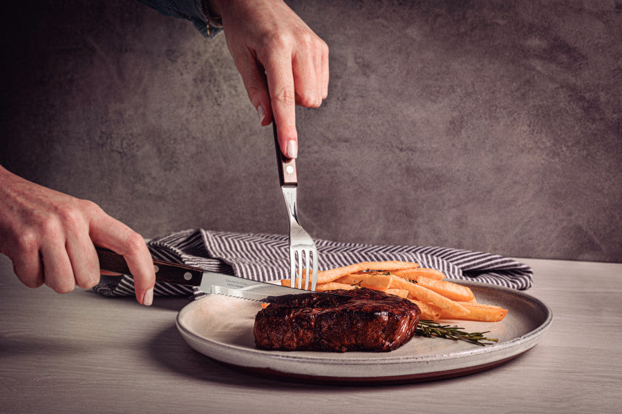 Tramontina Churrasco Steak Knife Serrated Narrow Blade Polywood Brown 5", 12cm - Cafe Supply