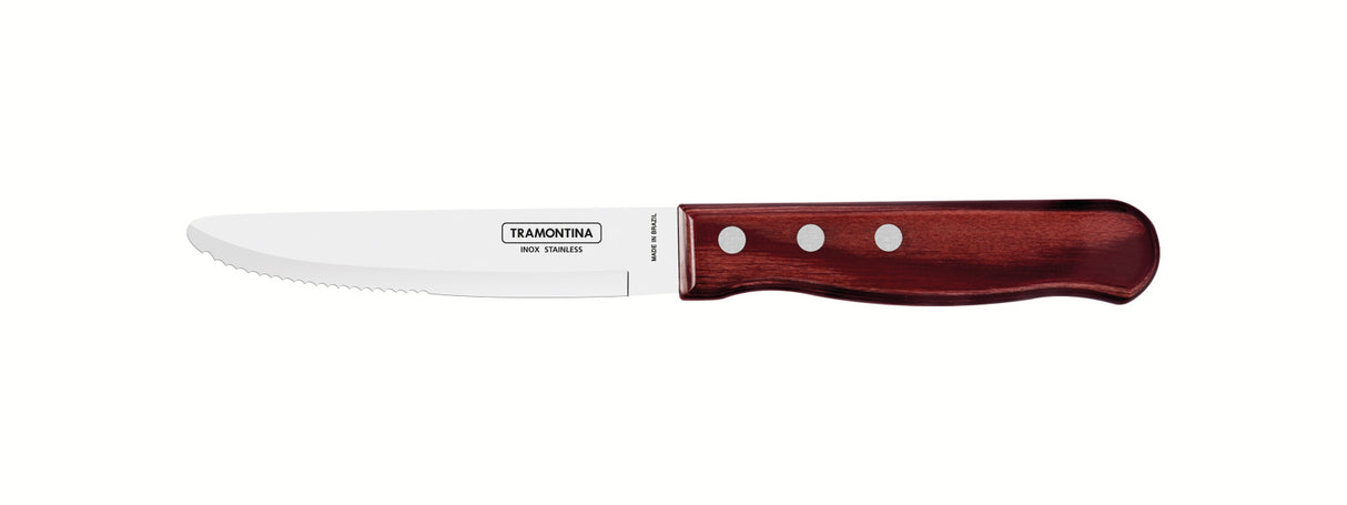 Tramontina Churrasco Steak Knife Serrated Wide Blade Polywood Red 5", 12cm - Cafe Supply