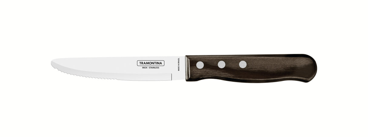 Tramontina Churrasco Steak Knife Serrated Wide Blade Polywood Brown 5", 12cm - Cafe Supply