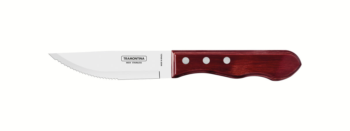 Tramontina Churrasco Steak Knife Jumbo Serrated Wide Blade Polywood Red 5", 12cm - Cafe Supply