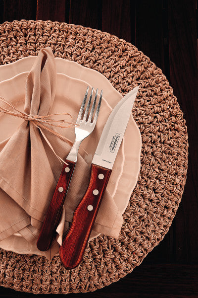 Tramontina Churrasco Steak Knife Jumbo Serrated Wide Blade Polywood Red 5", 12cm - Cafe Supply