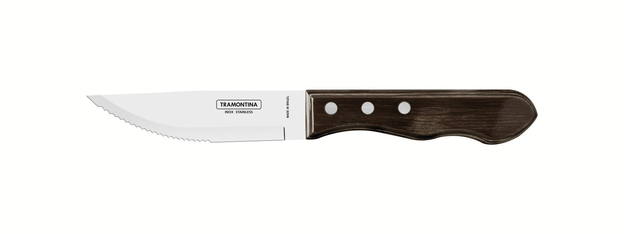 Tramontina Churrasco Steak Knife Jumbo Serrated Wide Blade Polywood Brown 5", 12cm - Cafe Supply