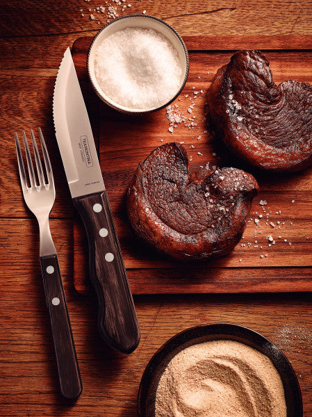 Tramontina Churrasco Steak Knife Jumbo Serrated Wide Blade Polywood Brown 5", 12cm - Cafe Supply