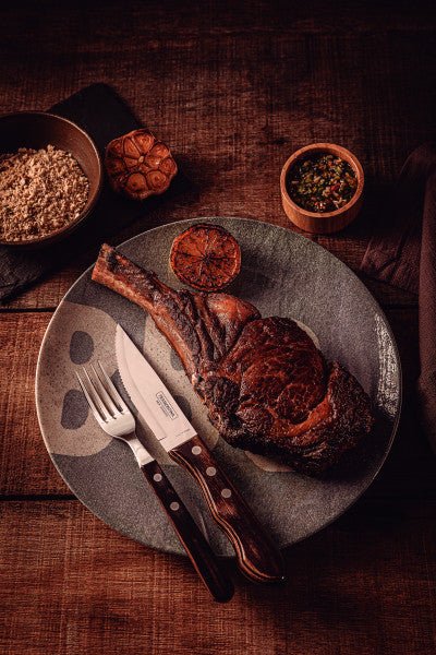 Tramontina Churrasco Steak Knife Jumbo Serrated Wide Blade Polywood Brown 5", 12cm - Cafe Supply