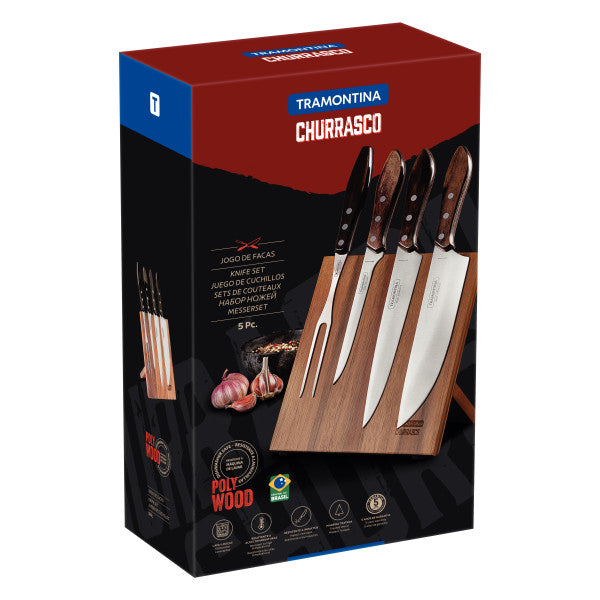 Tramontina Churrasco Barbecue Knife Block 5 Piece - Brown - Cafe Supply