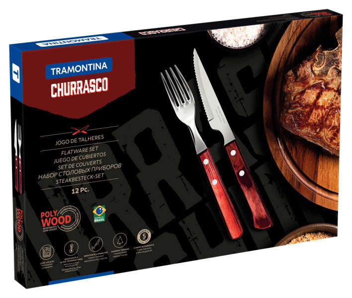Tramontina Churrasco Spanish Steak Cutlery 12 Piece Set - Red - Cafe Supply