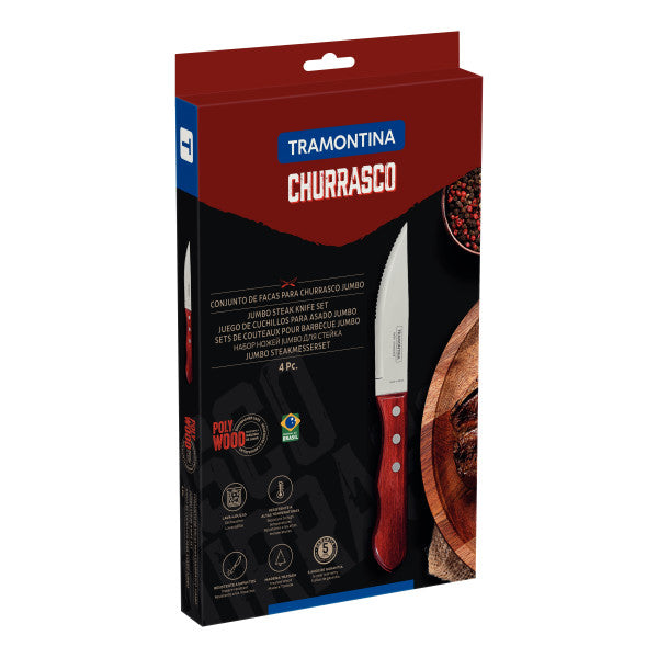 Tramontina Churrasco Steak Knife Jumbo Point Red 4 Piece Set - Cafe Supply