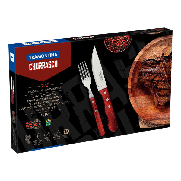 Tramontina Churrasco Jumbo Steak Cutlery 12 Piece Set - Red - Cafe Supply