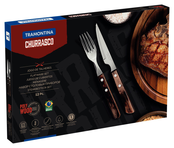 Tramontina Churrasco Spanish Steak Cutlery 12 Piece Set - Brown - Cafe Supply