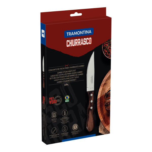 Tramontina Churrasco Steak Knife Jumbo Point Brown 4 Piece Set - Cafe Supply