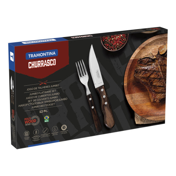 Tramontina Churrasco Jumbo Steak Cutlery 12 Piece Set - Brown - Cafe Supply