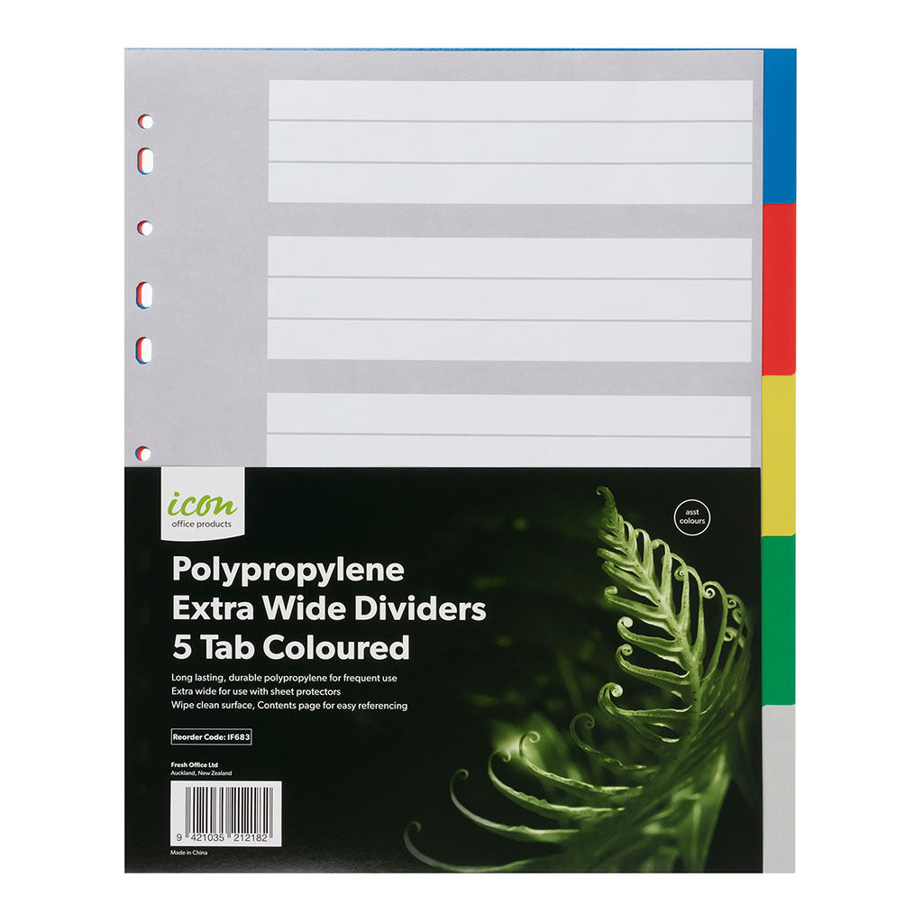 Icon PP Dividers Extra Wide 5 Tab Coloured - Cafe Supply