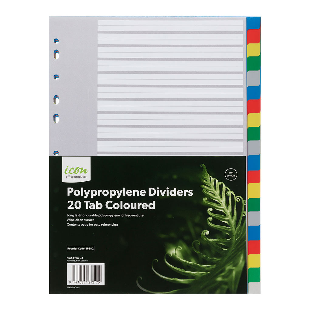 Icon PP Dividers 20 Tab Coloured - Cafe Supply
