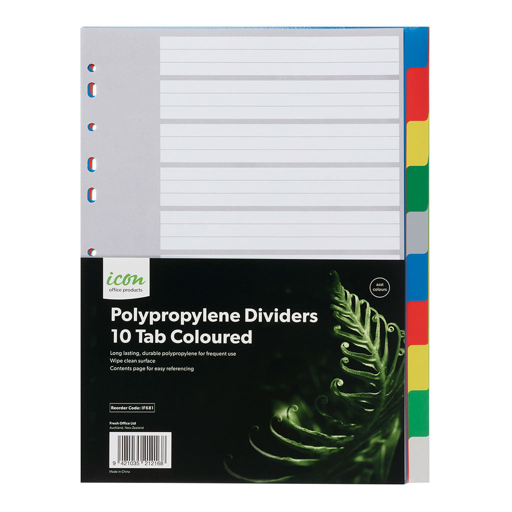 Icon PP Dividers 10 Tab Coloured - Cafe Supply