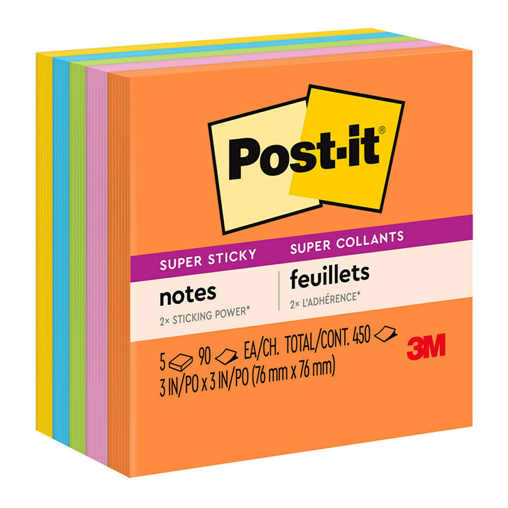 Post-it Super Sticky Notes 654-5SSAU 76x76mm Energy (Rio), Pack of 5 - Cafe Supply