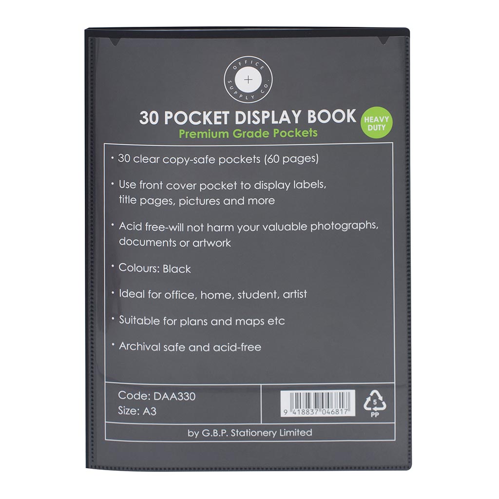 OSC Insert Display Book A3 30 Pocket Black - Cafe Supply