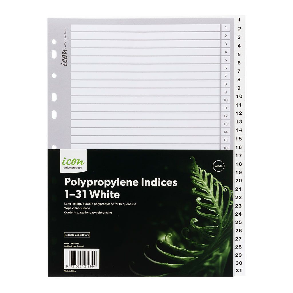 Icon PP Indices 1-31 White - Cafe Supply